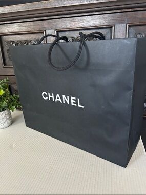 CHANEL Black Paper Gift Bag with White Logo